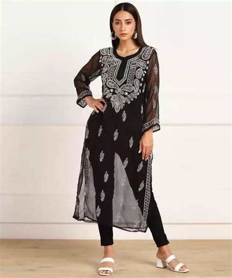 black chikan|Black Chikankari Kurtas